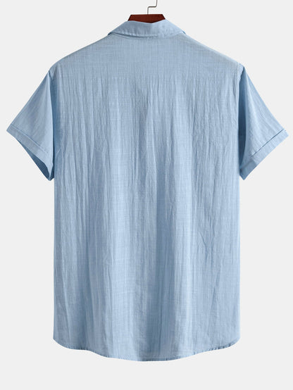 Short Sleeve Polo Shirt with Linen Look and Collar