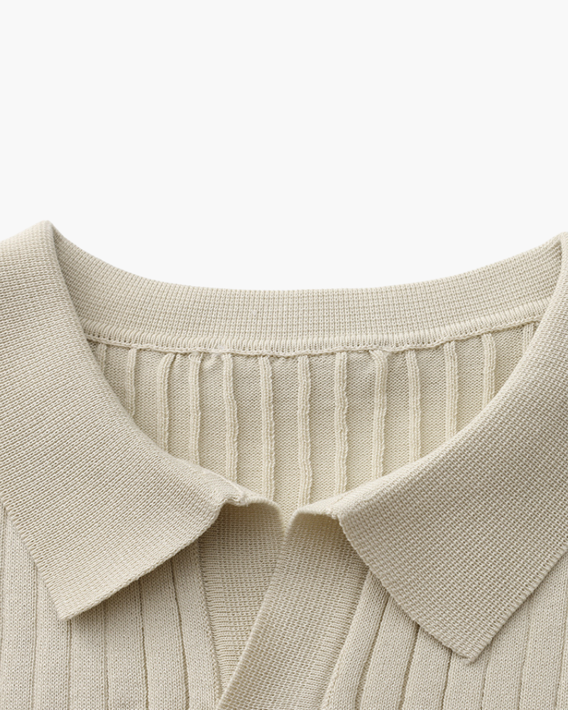 Luxury Ribbed Knit Polo Shirt