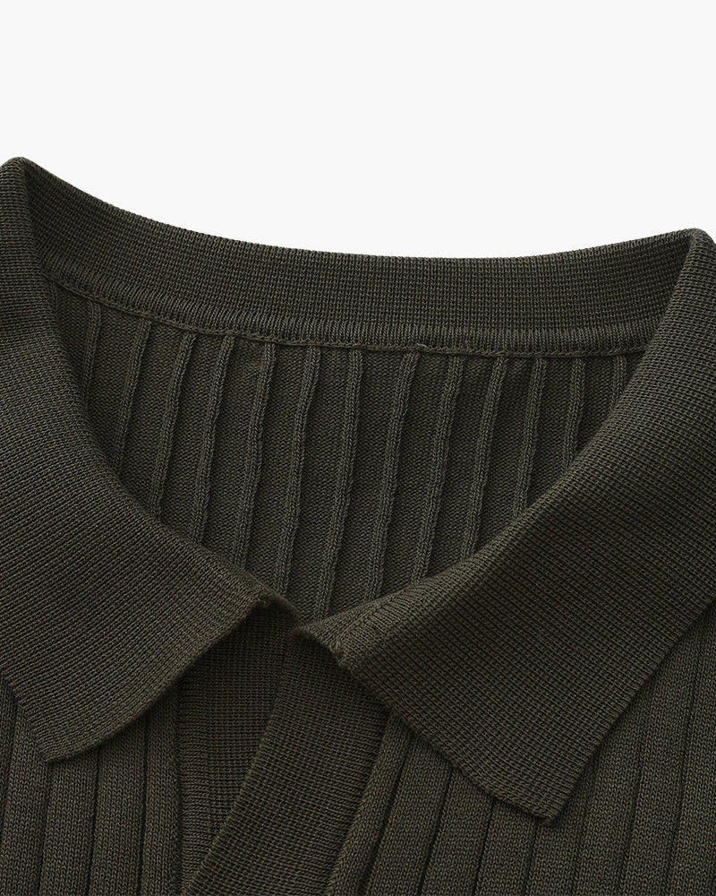 Luxury Ribbed Knit Polo Shirt