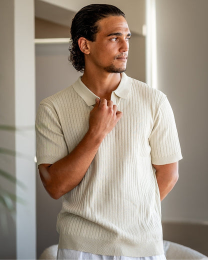 Luxury Ribbed Knit Polo Shirt