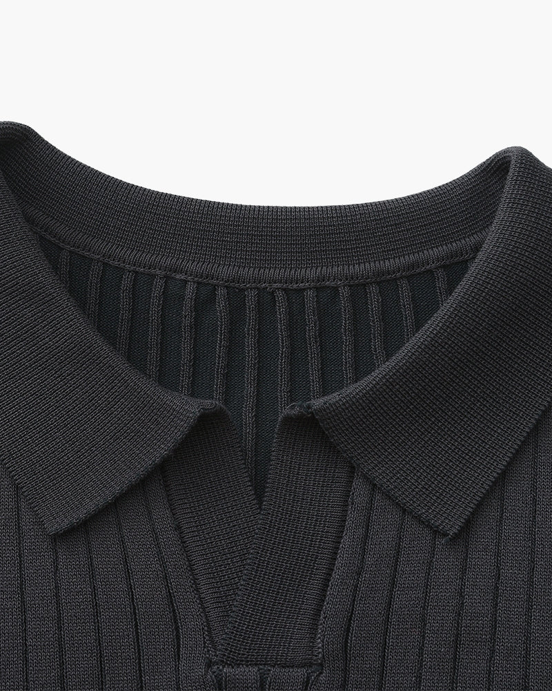 Luxury Ribbed Knit Polo Shirt