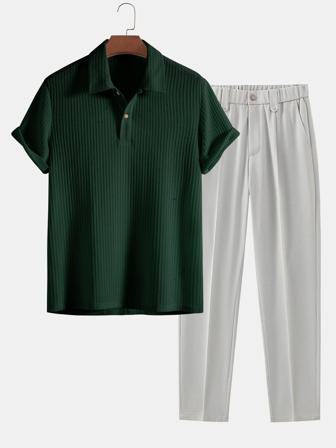 Knitted Waffle Polo and Slim Fit Cropped Tapered Trousers