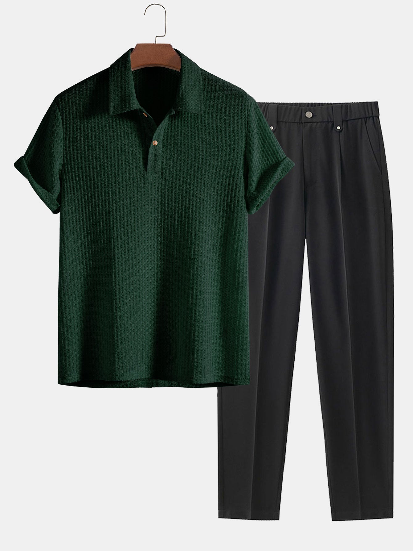 Knitted Waffle Polo and Slim Fit Cropped Tapered Trousers