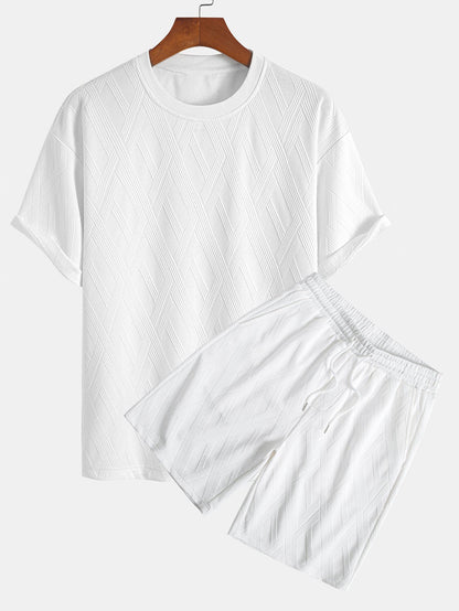 Comfortable Diamond Jacquard T-Shirt and Shorts Set