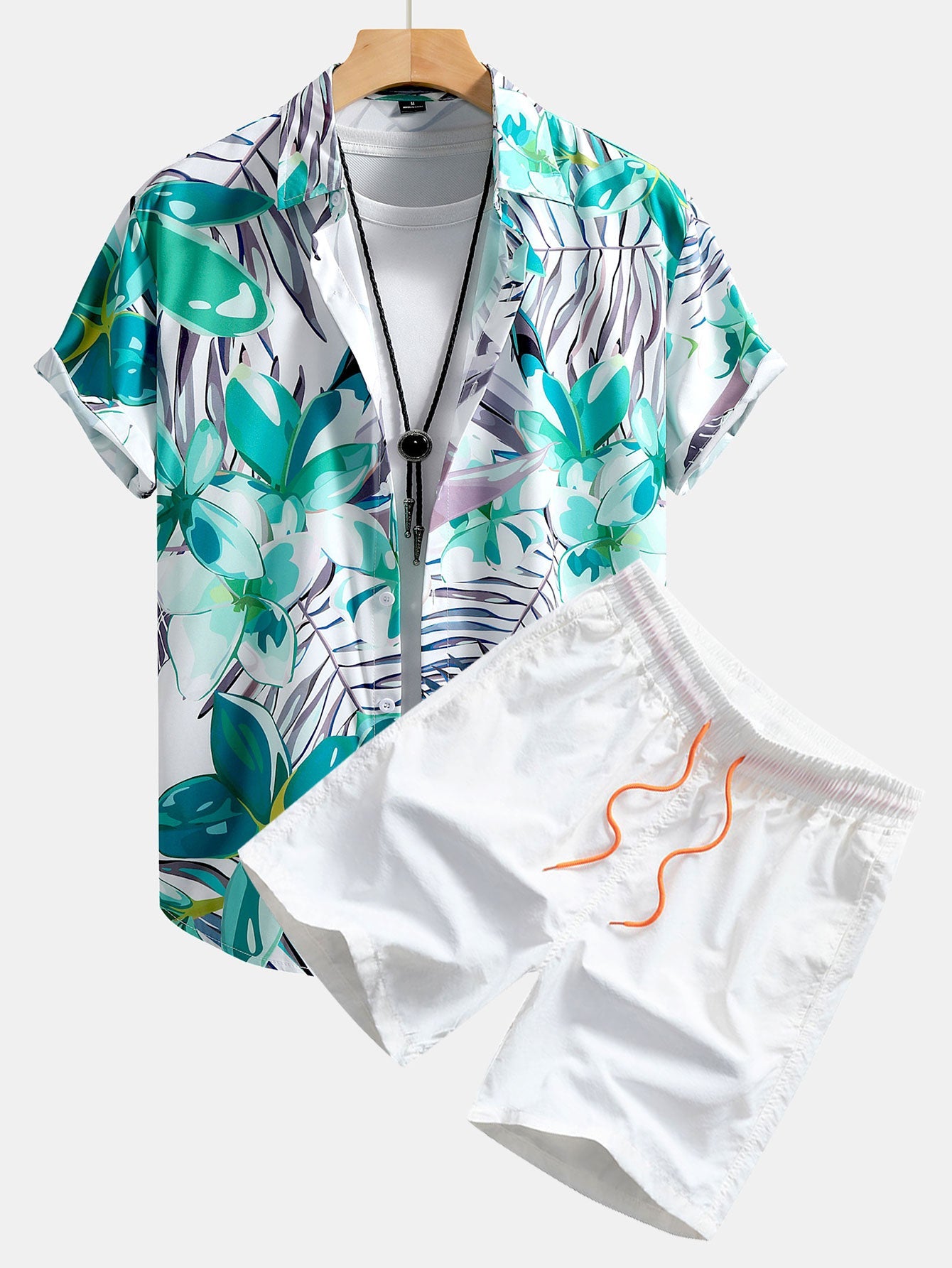 Floral Print Button-Up Shirt and Swim Shorts Set