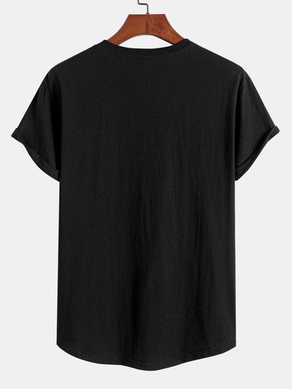 Arc Hem T-Shirt with Tokyo Ukiyo-e Print in Cotton