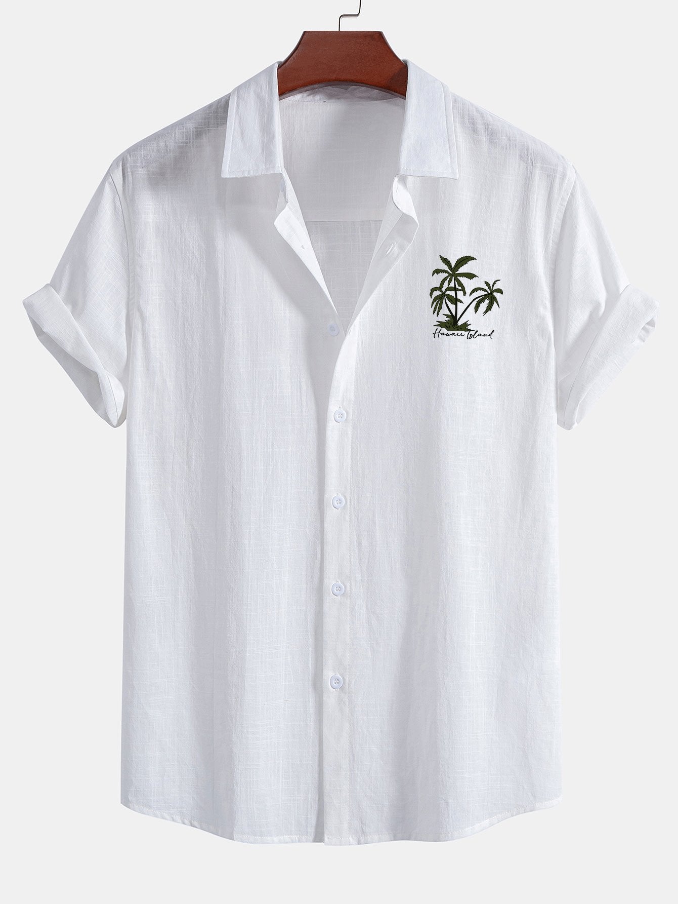 Hawaiian Palm Tree Print Cotton Button-Up Shirt & Swim Shorts Set