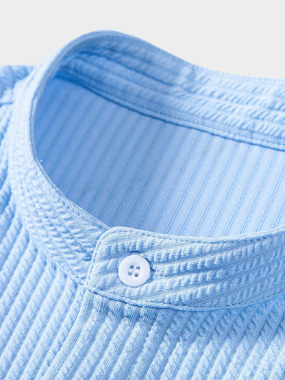 Ribbed Muscle Fit Stand Collar Shirt