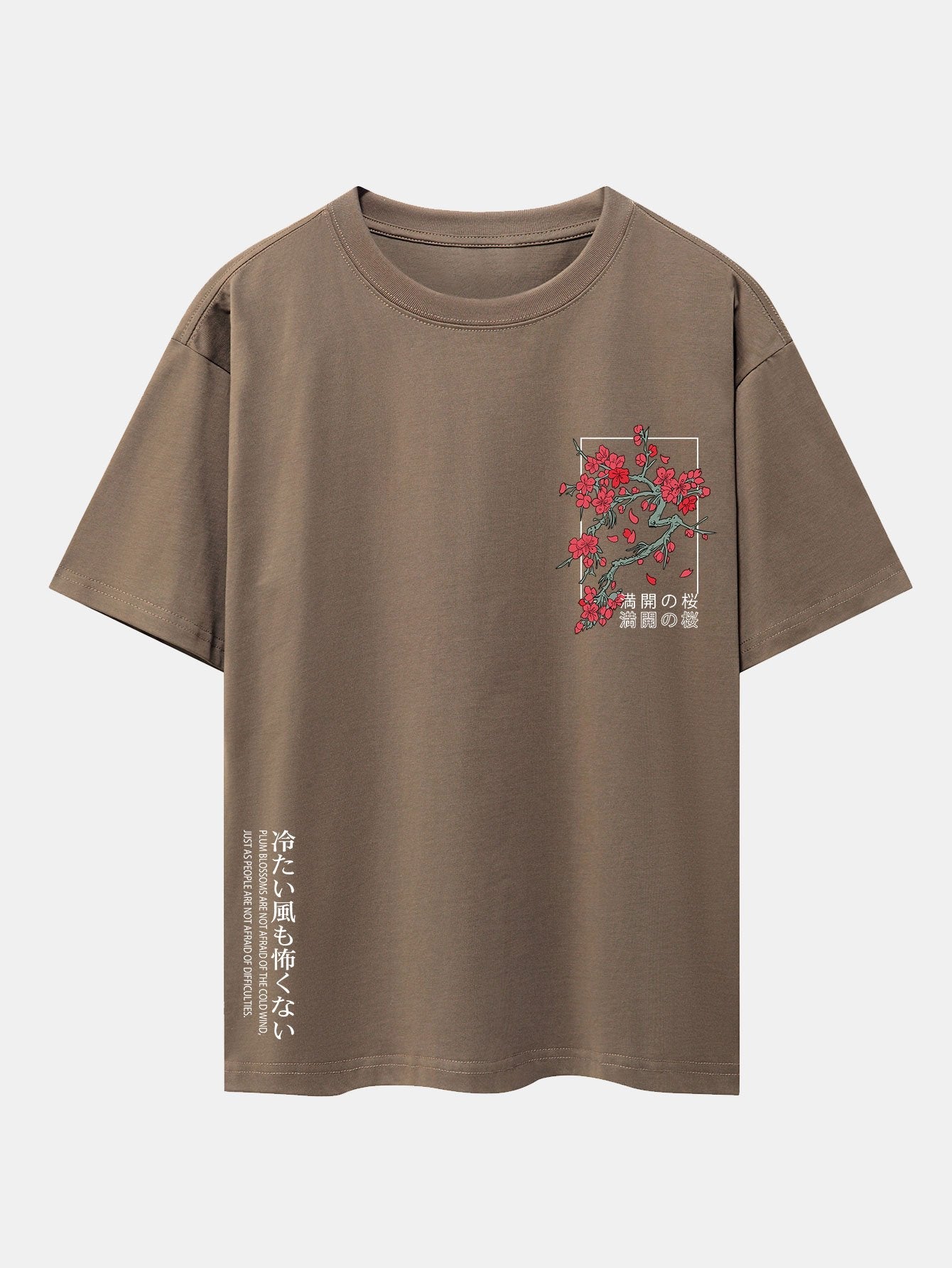 Oversized Drop Shoulder T-Shirt with Cherry Blossom Slogan Print