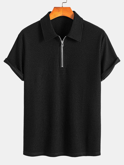 Ribbed Half-Zip Polo with Muscle Fit
