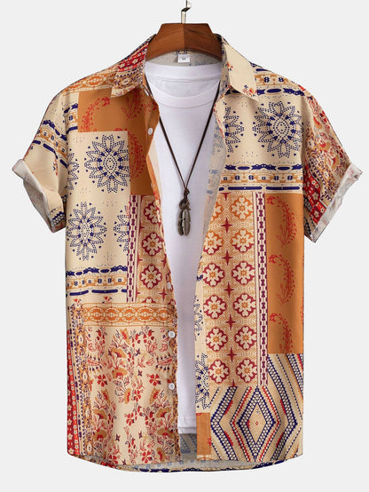 Button-Up Shirt with Scarf Print