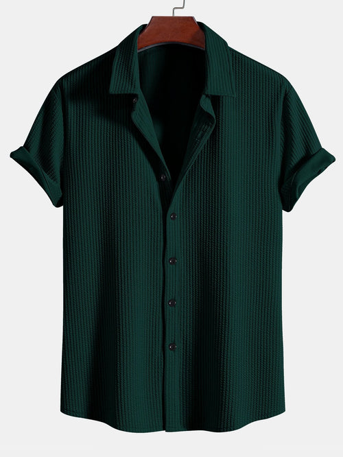 Ribbed Button-Up Shirt with Muscle Fit