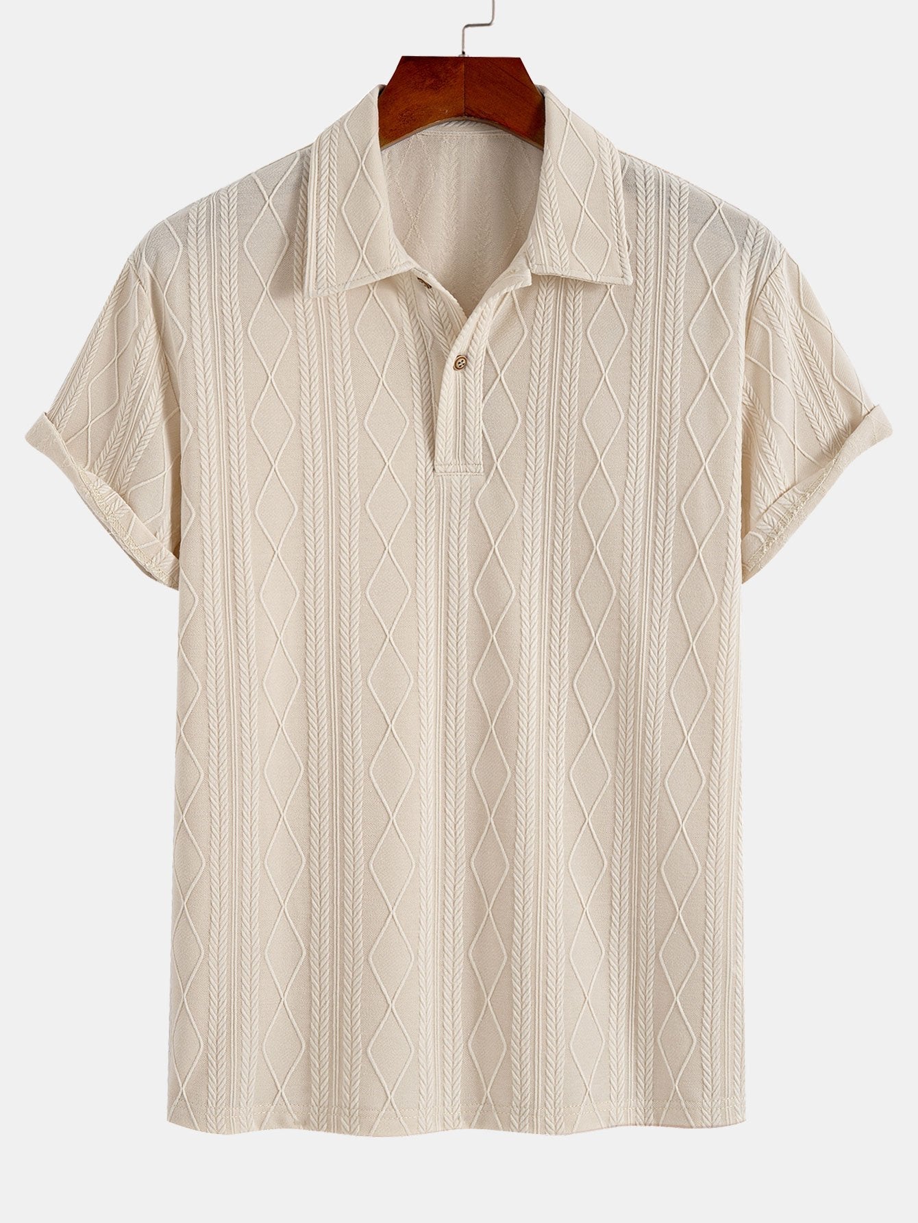 Jacquard Polo with Knitted Geometric Rhombus Design