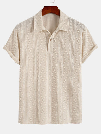 Jacquard Polo with Knitted Geometric Rhombus Design