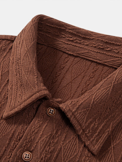 Geometric Jacquard Polo with Knitted Rhombus Design