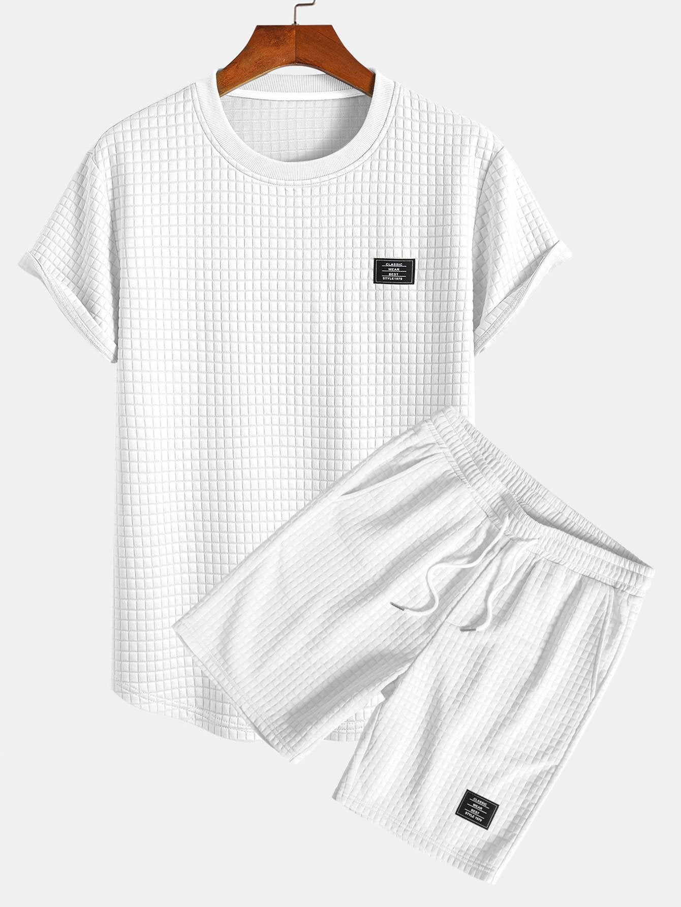 Short Sleeve Waffle Knit Arc Hem Tee with Matching Shorts