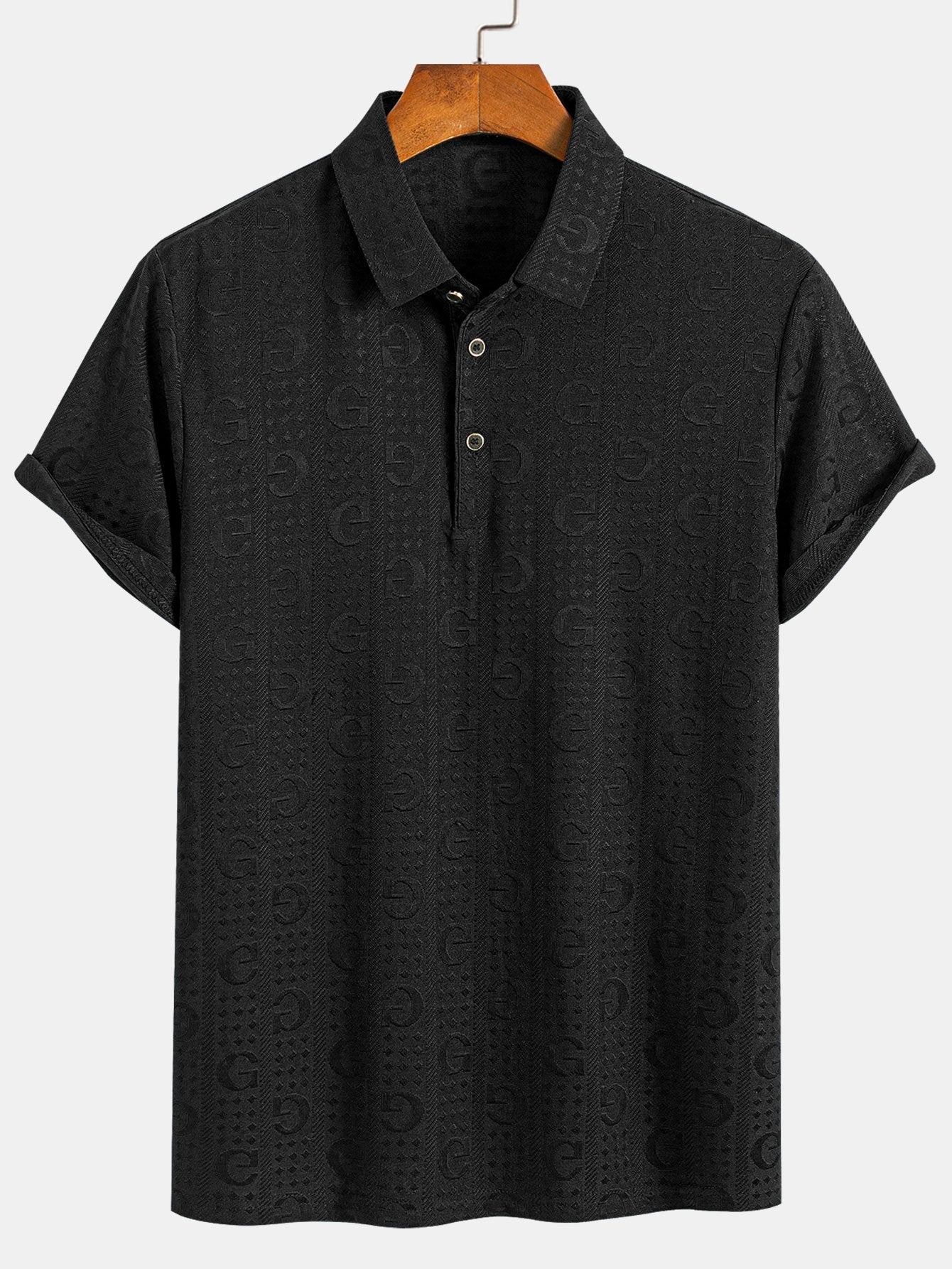Textured Knit Polo with Short Sleeves and Letter Design