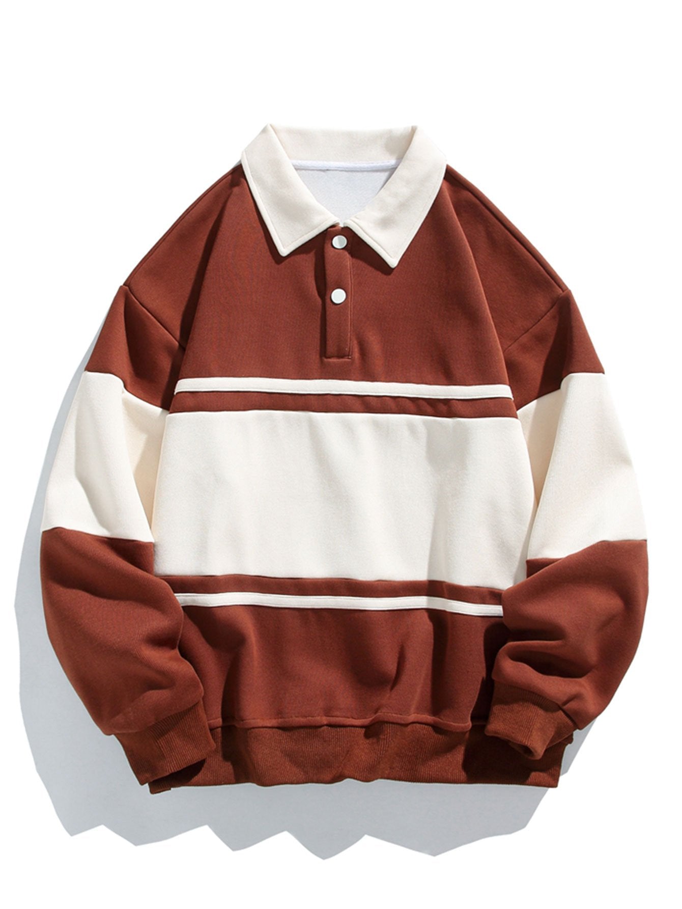 Color Block Patchwork Polo Sweatshirt in Relaxed Fit
