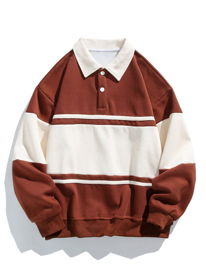 Color Block Patchwork Polo Sweatshirt in Relaxed Fit