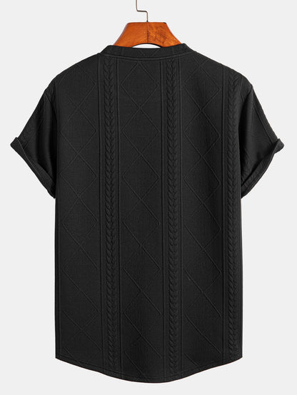 Geometric Jacquard Short Sleeve T-Shirt with Arc Hem & Matching Shorts