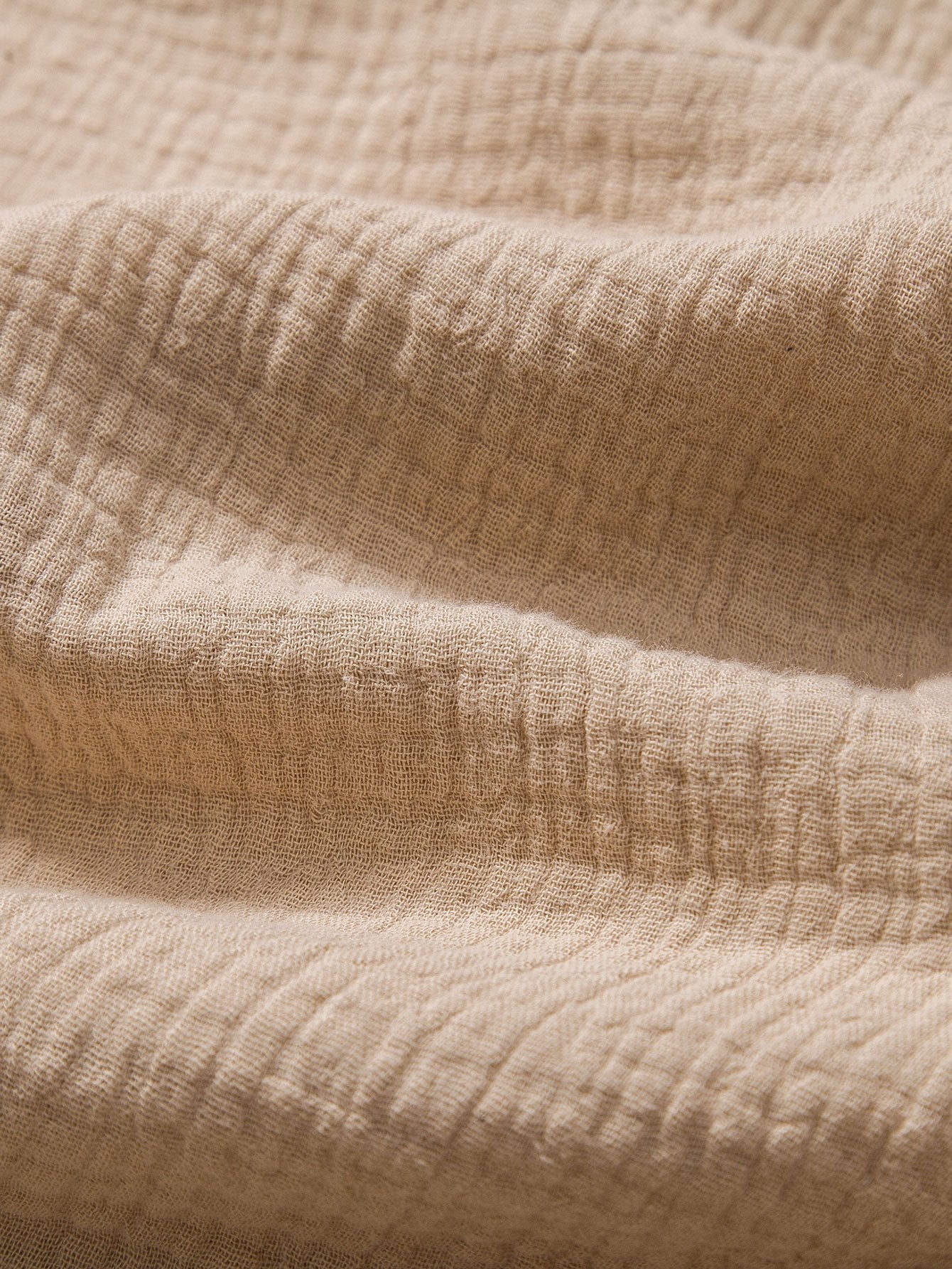Wrinkled Cotton Henley Shirt with Half Open Placket and Collar