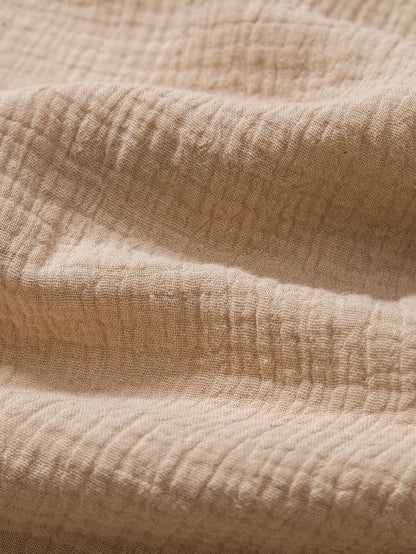Wrinkled Cotton Henley Shirt with Half Open Placket and Collar