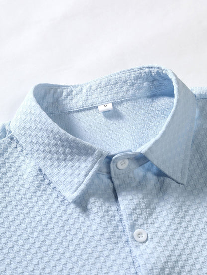 Button-Up Shirt with Checkerboard Jacquard Pattern