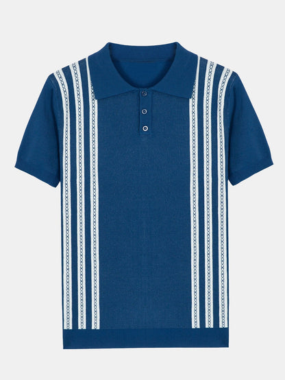 Striped Short-Sleeve Polo Sweater