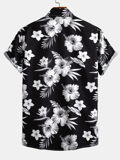 Button-Up Shirt with Tropical Floral Design
