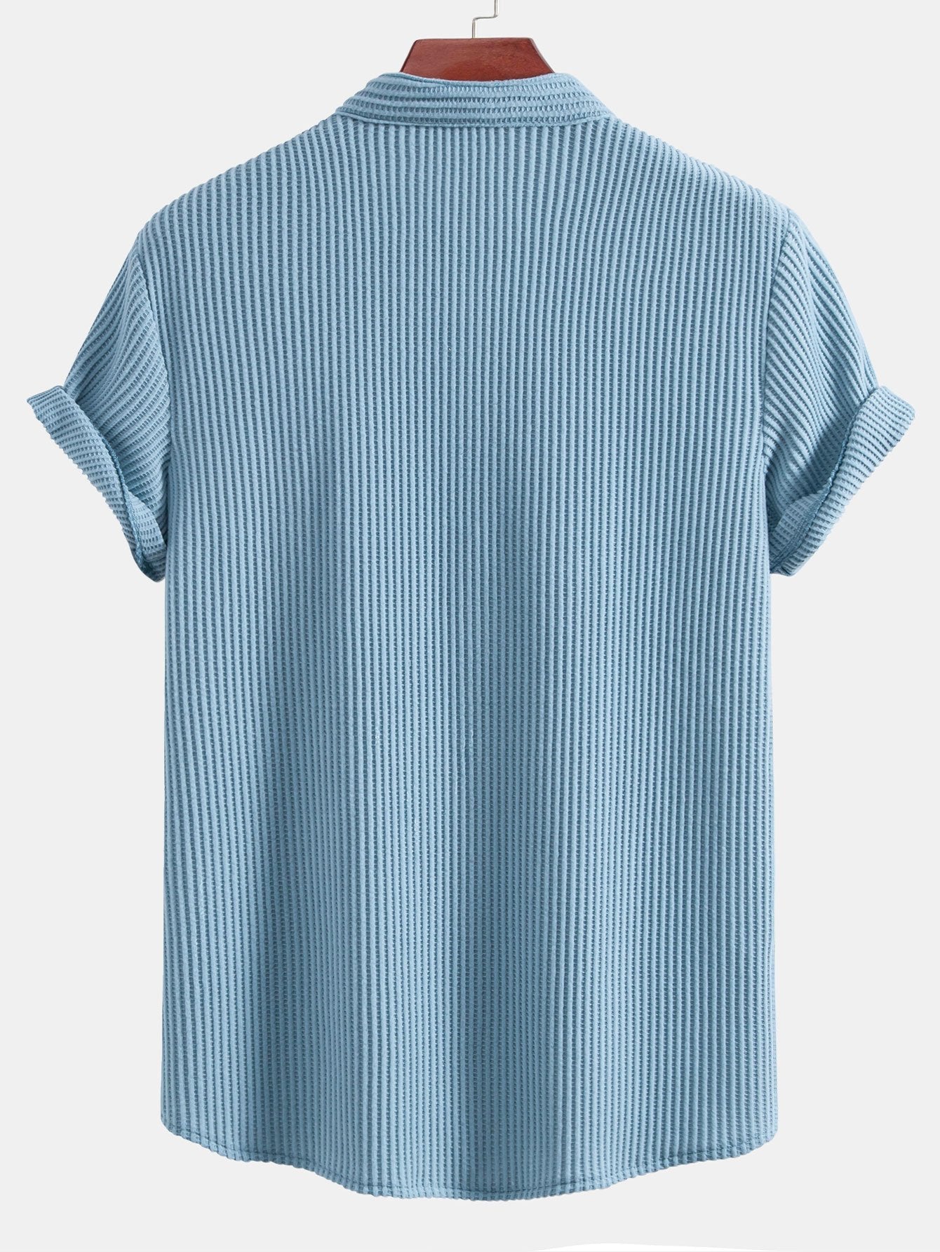 Waffle Textured Stand Collar Shirt & Drawstring Waffle Shorts Set
