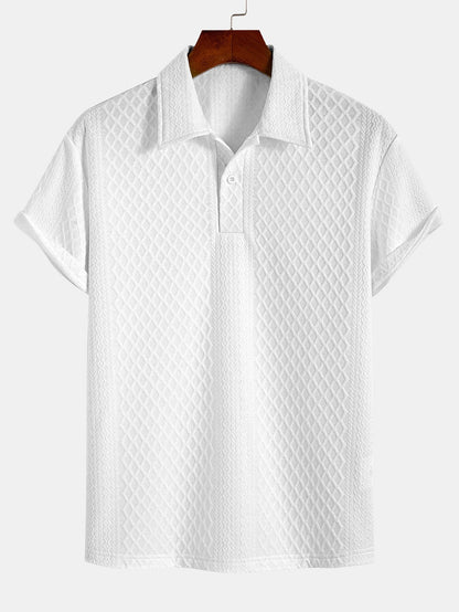 Geometric Jacquard Polo with Rhombus Design