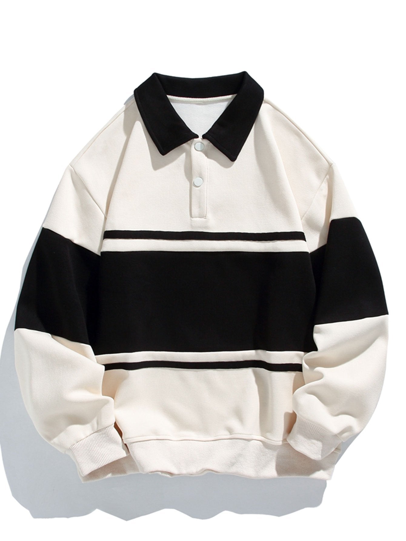 Color Block Patchwork Polo Sweatshirt in Relaxed Fit