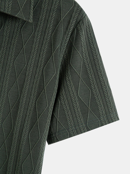 Geometric Rhombus Jacquard Knit Polo with Straight Leg Ribbed Trousers