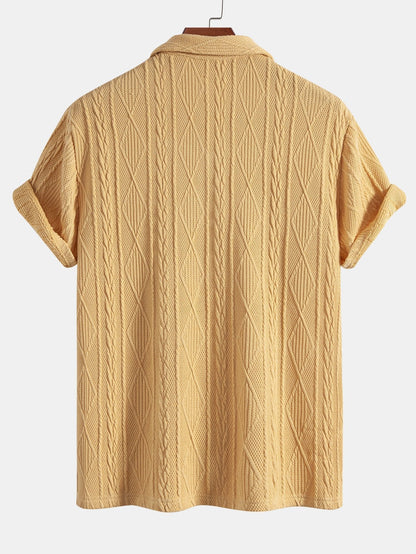 Geometric Knit Cuban Shirt with Straight-Leg Linen Trousers