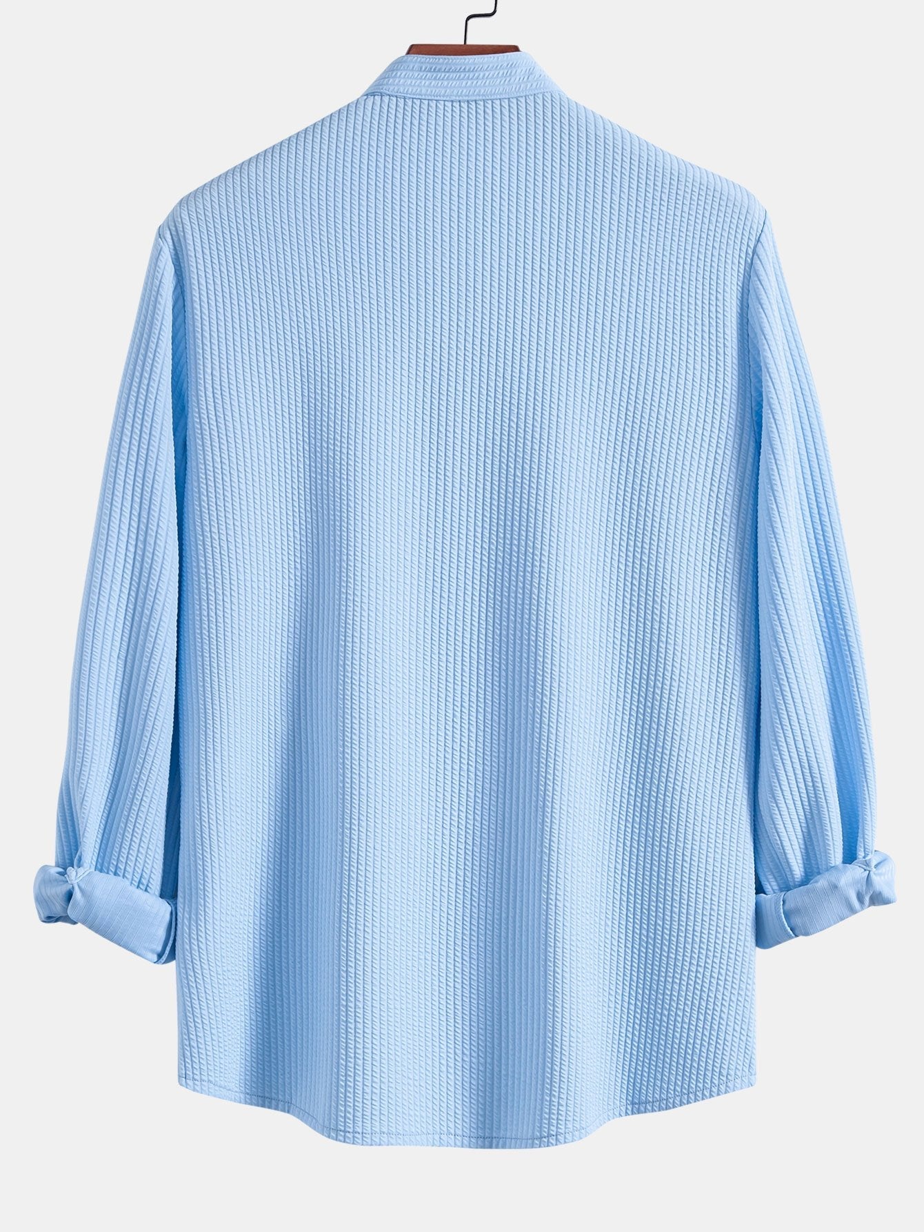 Ribbed Stand Collar Shirt with Long Sleeve and Muscle Fit
