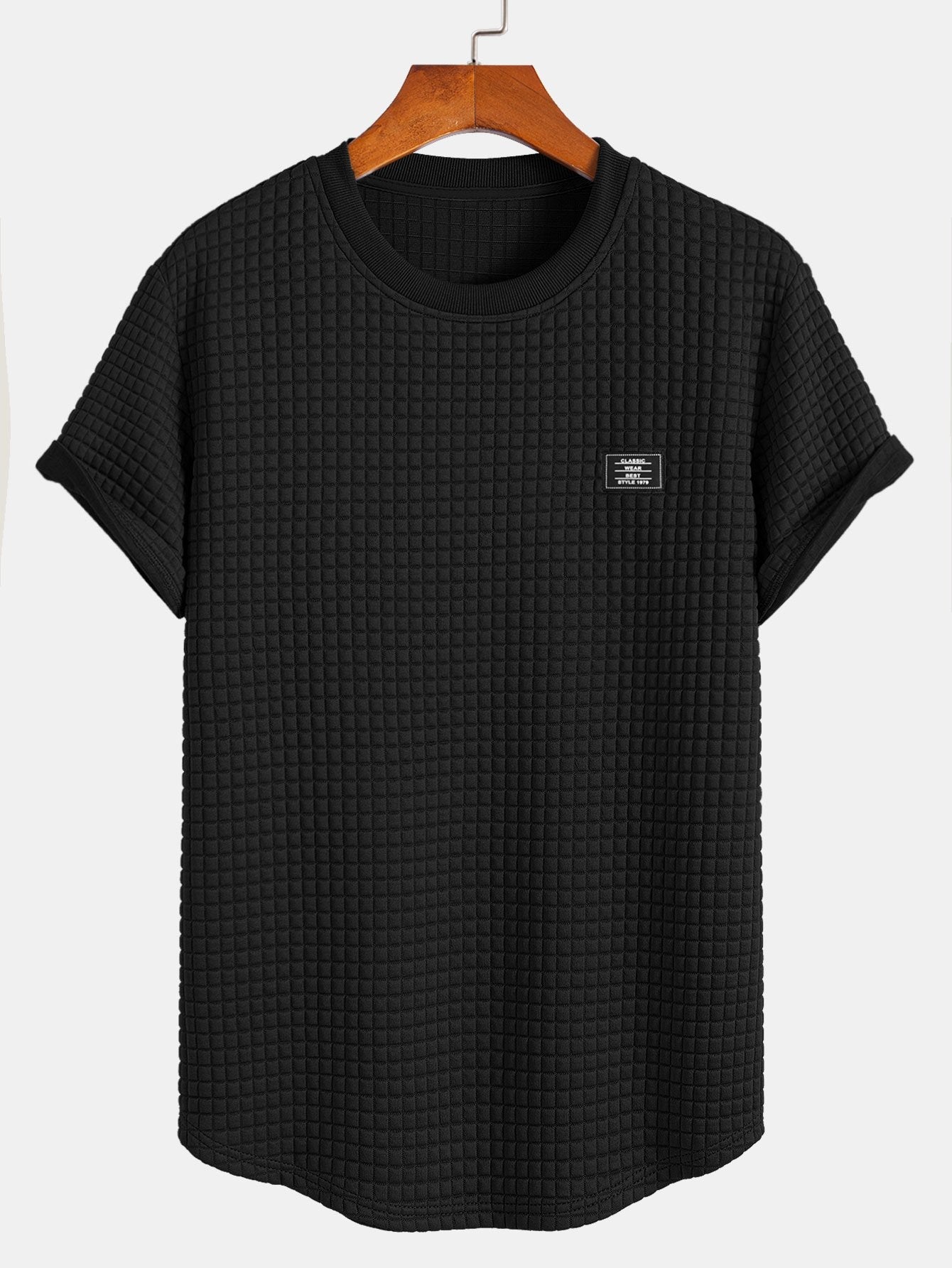 Short Sleeve Waffle Knit Arc Hem Tee with Matching Shorts
