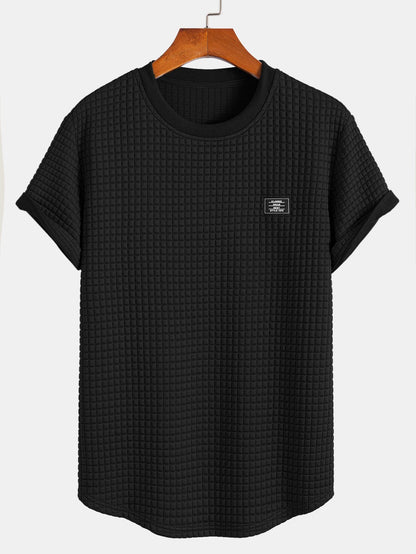 Short Sleeve Waffle Knit Arc Hem Tee with Matching Shorts