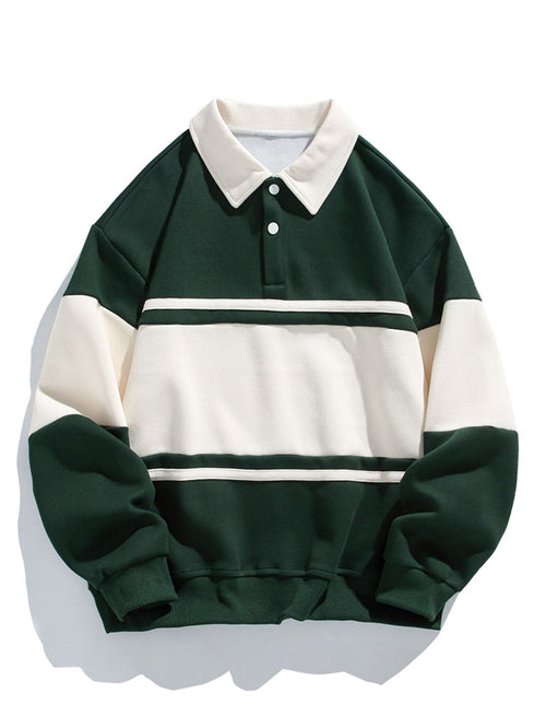 Color Block Patchwork Polo Sweatshirt in Relaxed Fit