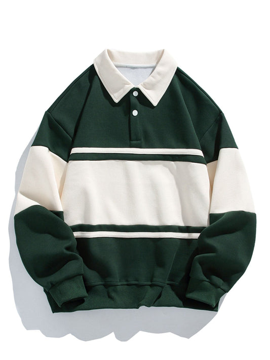 Color Block Patchwork Polo Sweatshirt in Relaxed Fit