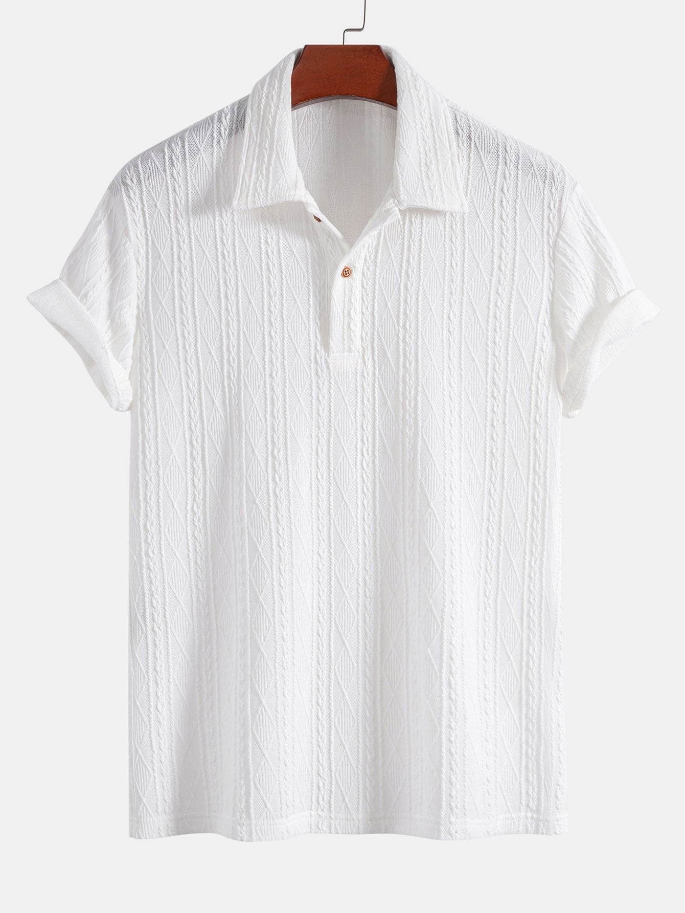 Geometric Jacquard Polo with Knitted Rhombus Design