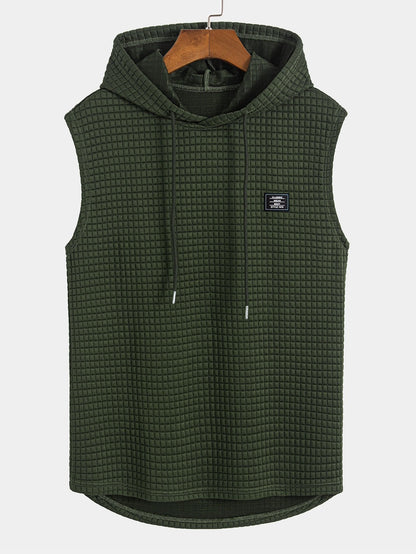 Waisted Sleeveless Hooded Waffle Vest