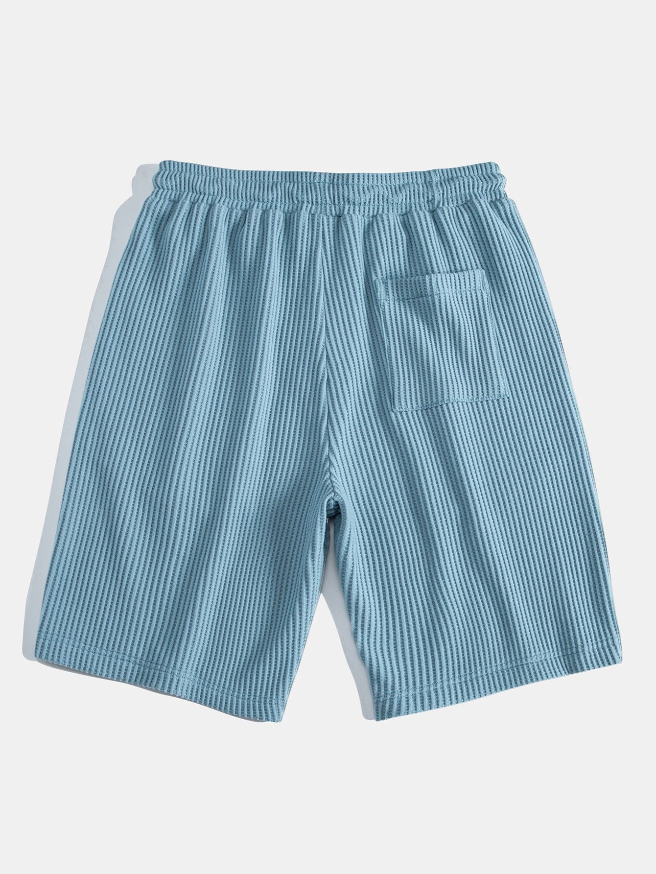 Waffle Textured Stand Collar Shirt & Drawstring Waffle Shorts Set