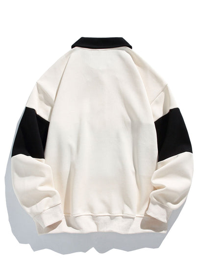 Color Block Patchwork Polo Sweatshirt in Relaxed Fit