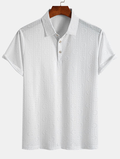 Textured Knit Polo with Short Sleeves and Letter Design
