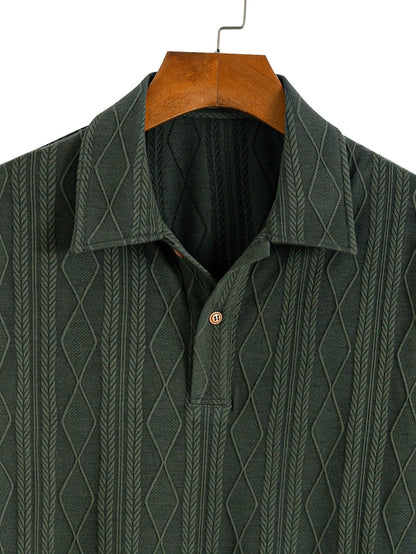 Jacquard Polo with Knitted Geometric Rhombus Design