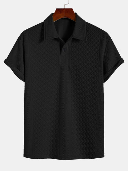 Geometric Jacquard Polo with Rhombus Design