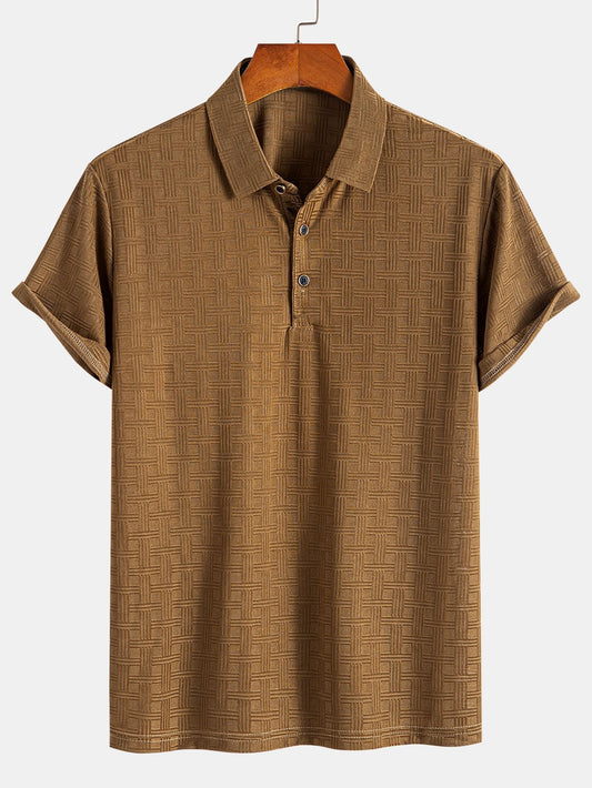 Textured Knit Polo Shirt with Short Sleeves