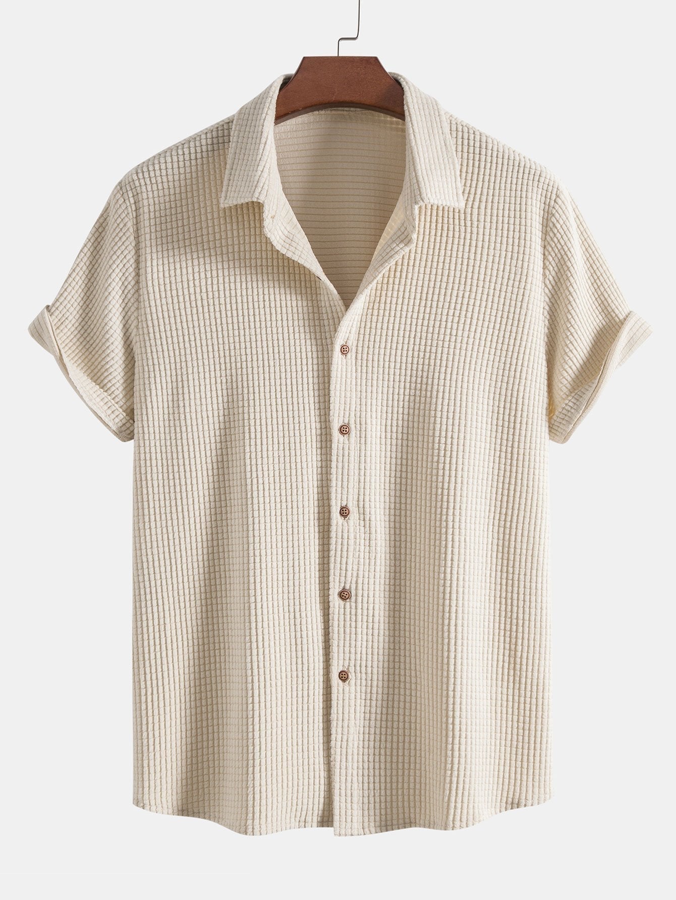 Waffle Knit Button-Up Shirt and Shorts Set