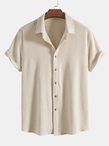 Waffle Knit Button-Up Shirt and Shorts Set
