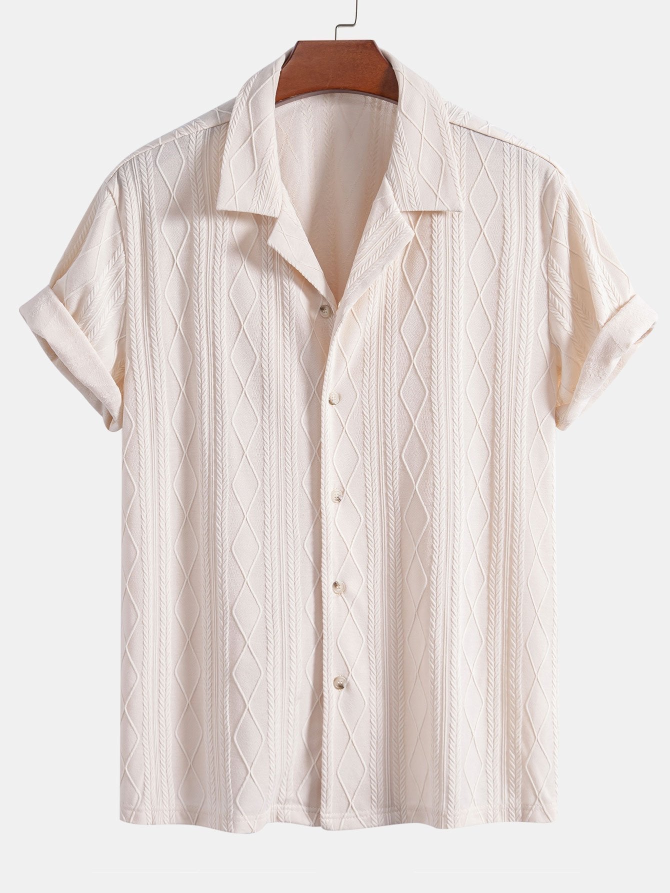 Geometric Rhombus Jacquard Knit Cuban Shirt